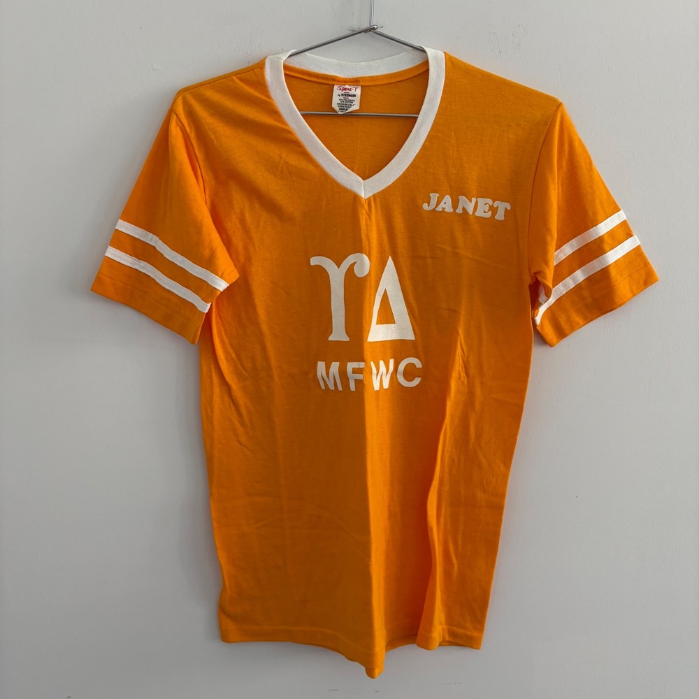 Vintage Sport-T by Stedman Orange V-Neck Ringer T-Shirt Janet MFWC Medium